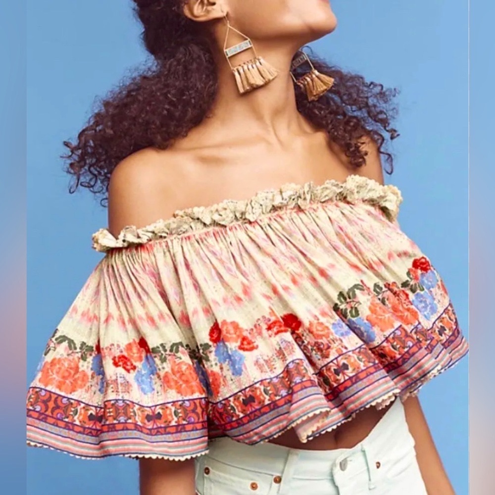 Mexican style printed and embroidered top